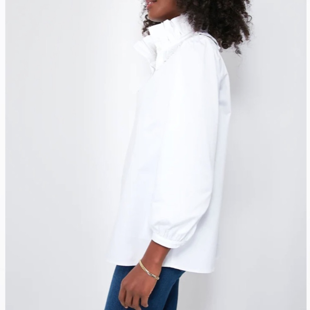 White Stretch Poplin Ruffle Neck Bouvier Blouse
TUCKERNUCK - Picture 3 of 10
